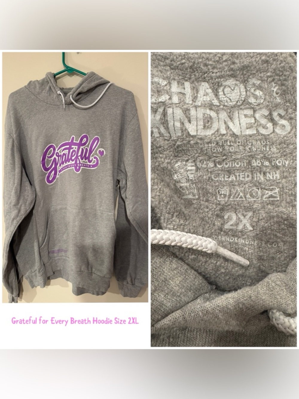 Grateful Hoodie - Gray & Purple, Size 2XL